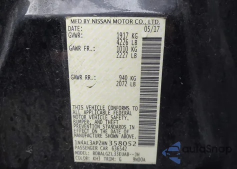2017 Nissan Altima 2.5 S from USA, damaged, VIN 1N4AL3AP2HN358052